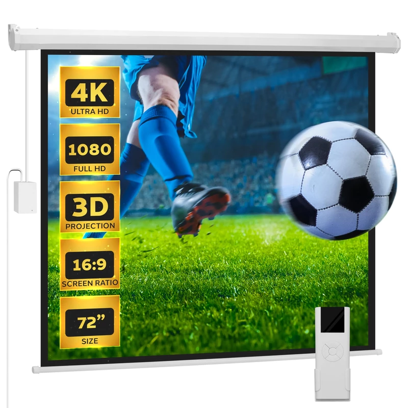 Pyle Projector Screen Pull Down Electric – 72 Inch Motorised Display for Home Cinema, Matte White Remote Controlled with Mount & Case for Home Cinema, Office or Classroom Use