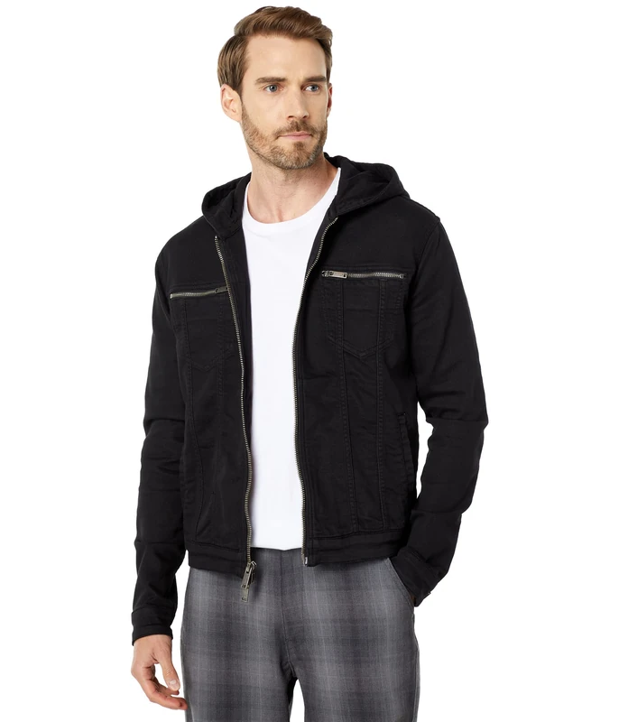 John Varvatos Men's Hooded Jean JKT Denim Jacket, Black 1, L - Image 1