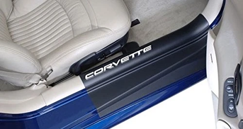 Corvette Door Sill Ease Protectors : 1997-2004 C5 & Z06 (Black w/White Letters) - Image 1