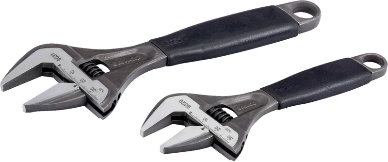 Bahco Adjust 9031/29 Ergo Adjustable Wrench Extra Wide Jaw Twin Pack 6″ & 8″
