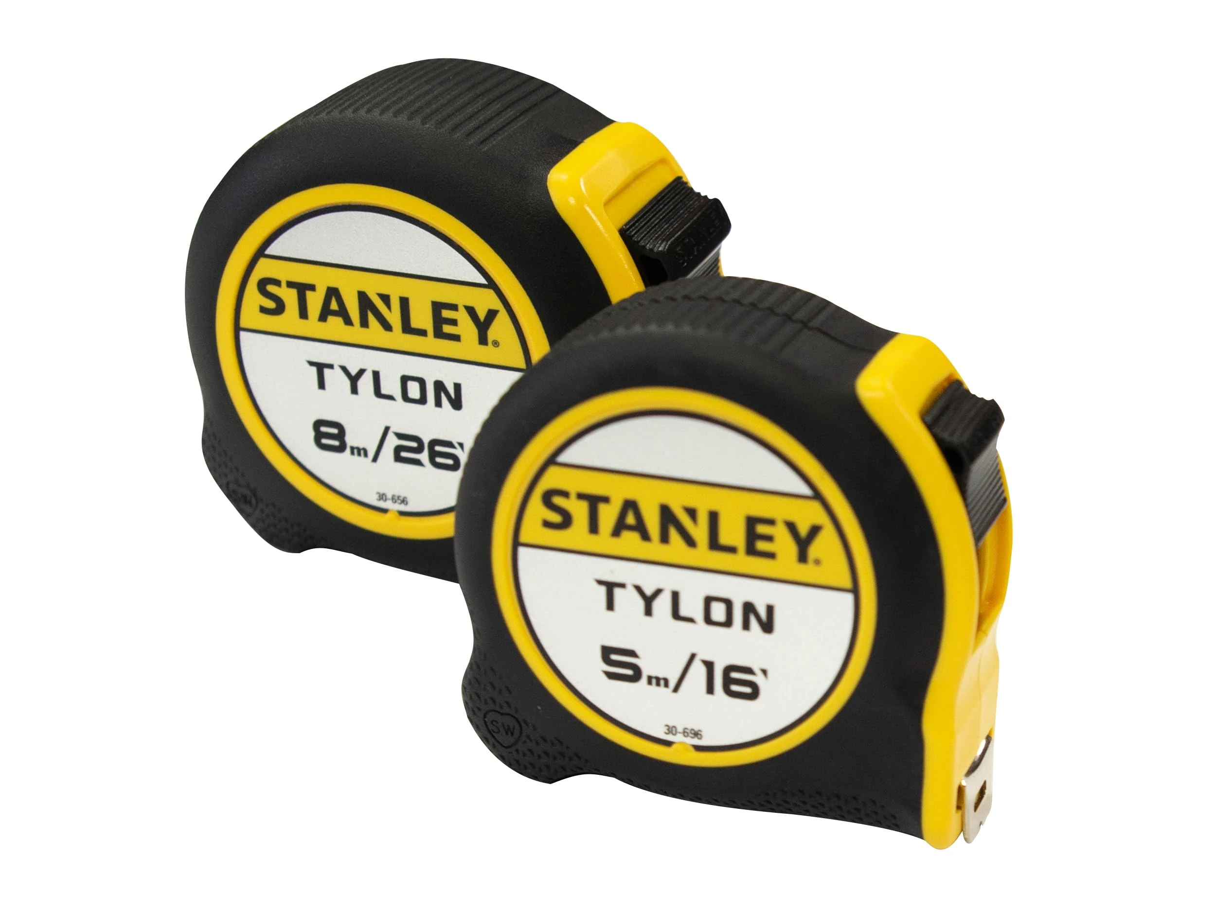 Stanley Tylon™ Pocket Tapes 5m/16ft + 8m/26ft (Twin Pack) corrosion resistant, long-life, nylon coated blade, with bi-material case for improved grip