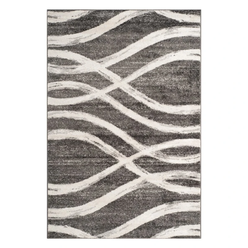 Safavieh Modern Wave Distressed Indoor Woven Rectangle Area Rug, Adirondack Collection, ADR125, in Charcoal / Ivory, 91 X 152 cm for Living Room, Bedroom or Any Indoor Space