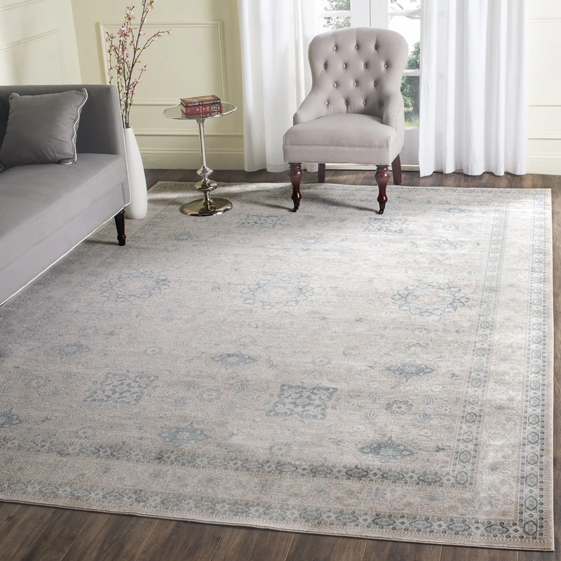 Safavieh Vintage Inspired Indoor Woven Rectangle Area Rug, Archive Collection, ARC671, in Grey / Blue, 201 X 279 cm for Living Room, Bedroom or Any Indoor Space