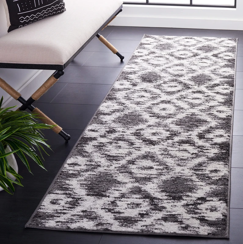 Safavieh Modern Diamond Trellis Indoor Woven Runner Area Rug, Adirondack Collection, ADR118, in Charcoal / Ivory, 76 X 244 cm for Living Room, Bedroom or Any Indoor Space