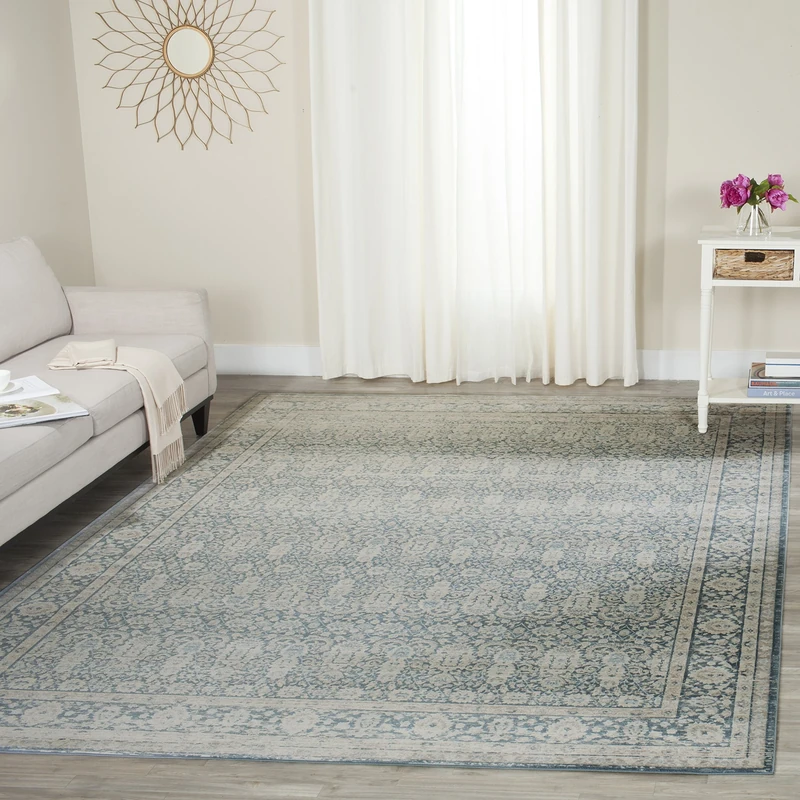 Safavieh Vintage Inspired Indoor Woven Rectangle Area Rug, Archive Collection, ARC674, in Blue / Grey, 201 X 279 cm for Living Room, Bedroom or Any Indoor Space