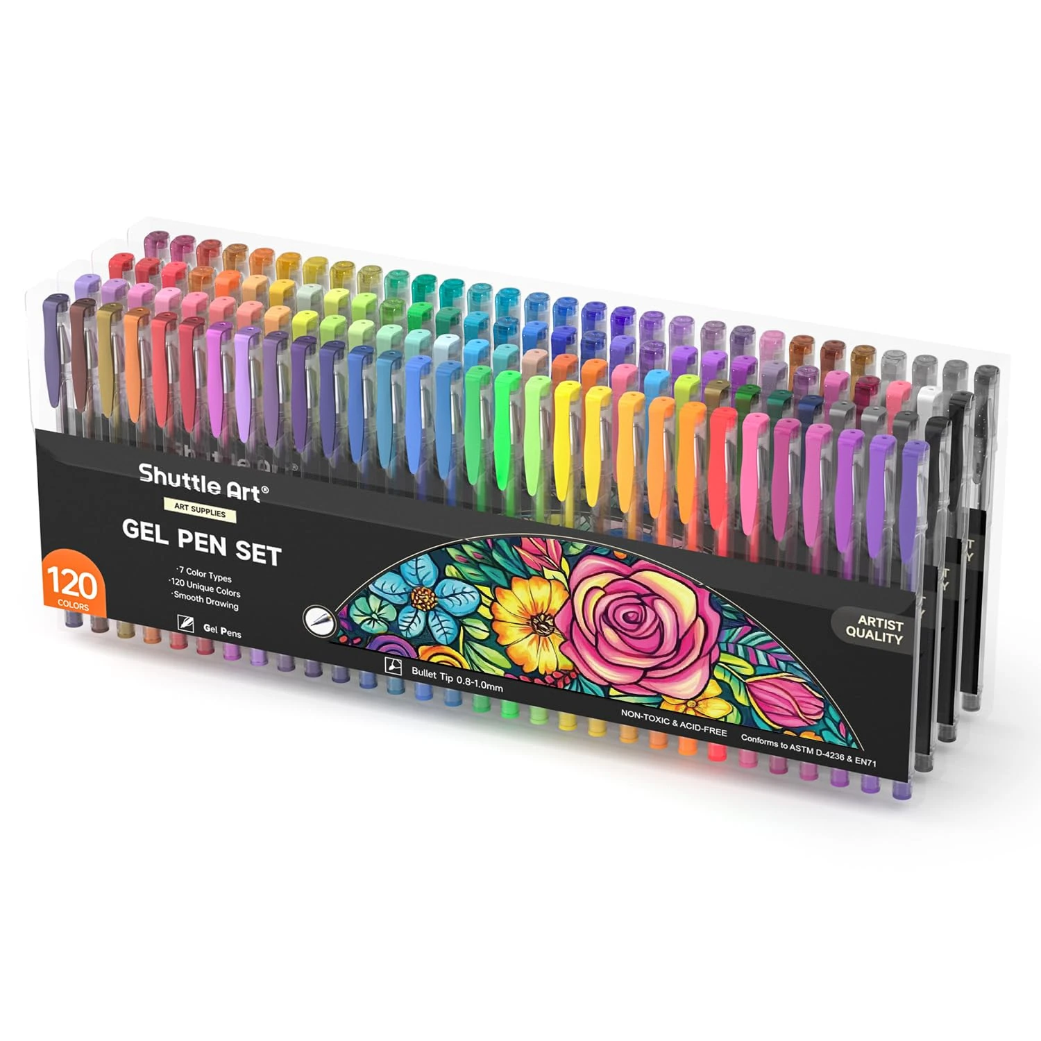 Shuttle Art Gel Pens, 120 Colours Gel Colouring Pens for Adults Pack, Colouring Set with Glitter Metallic Neon Pastel Swirl Colours, Ideal for Kids and Adult Colouring Books Doodling Drawing
