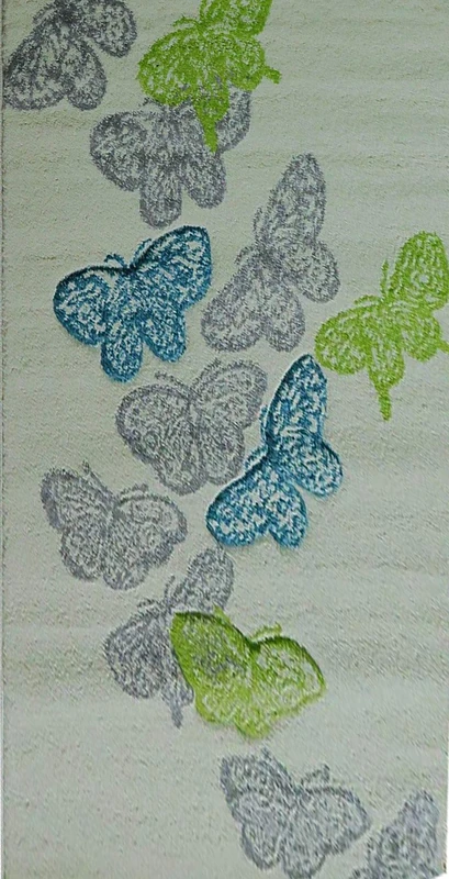 ASPECT Kids Girls Room,Playroom Rug/Teal,Green,Grey Butterflies On Cream Background (120x170cm), Polyester, Multi, 170 x 120 x 1 cm