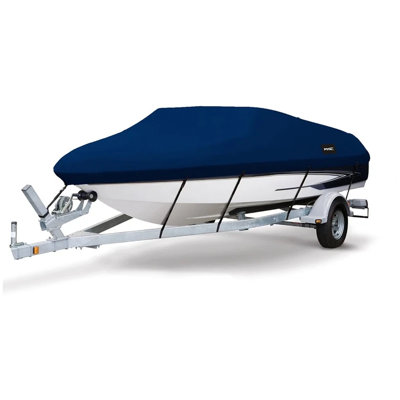 MSC Heavy Duty 600D Marine Grade Polyester Canvas Trailerable Waterproof Boat Cover,Fits V-Hull,Tri-Hull, Runabout Boat Cover (Model A - Length:14'-16' Beam Width: up to 68", Navy)