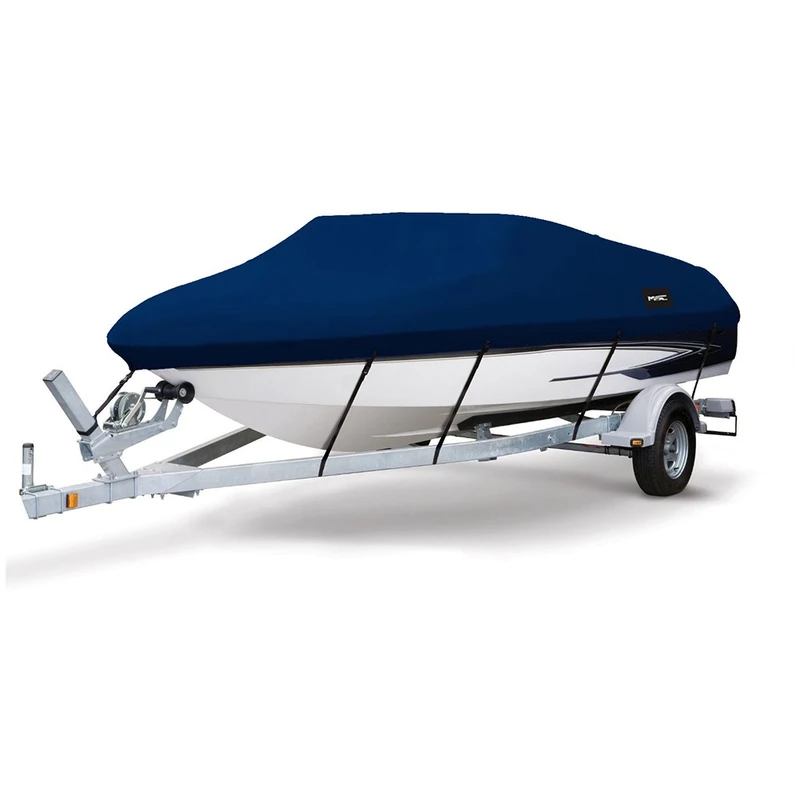 MSC Heavy Duty 600D Marine Grade Polyester Canvas Trailerable Waterproof Boat Cover,Fits V-Hull,Tri-Hull, Runabout Boat Cover (Model D - Length:17'-19' Beam Width: up to 96", Navy)