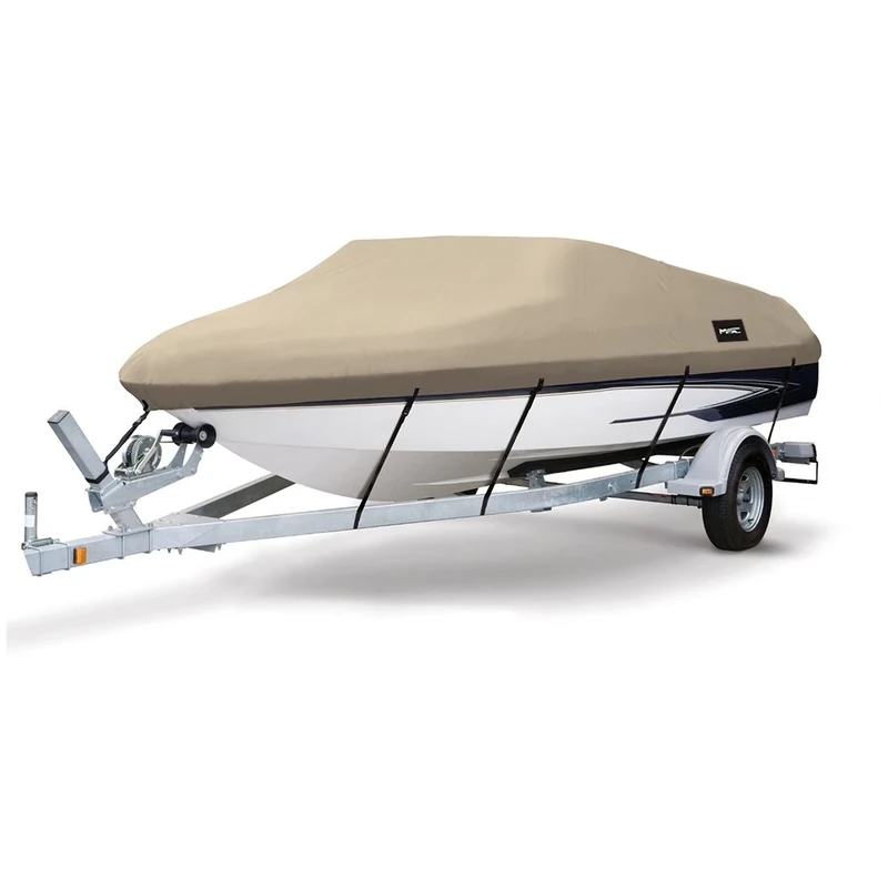 MSC Heavy Duty 600D Marine Grade Polyester Canvas Trailerable Waterproof Boat Cover,Fits V-Hull,Tri-Hull, Runabout Boat Cover (Model E - Length:20'-22' Beam Width: up to 100", Beige)