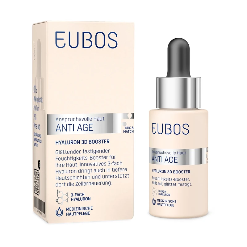 Eubos, Anti-Age Hyaluronic 3D Booster, 30 ml, Intensive Care Against Wrinkles, for All Skin Types, Vegan