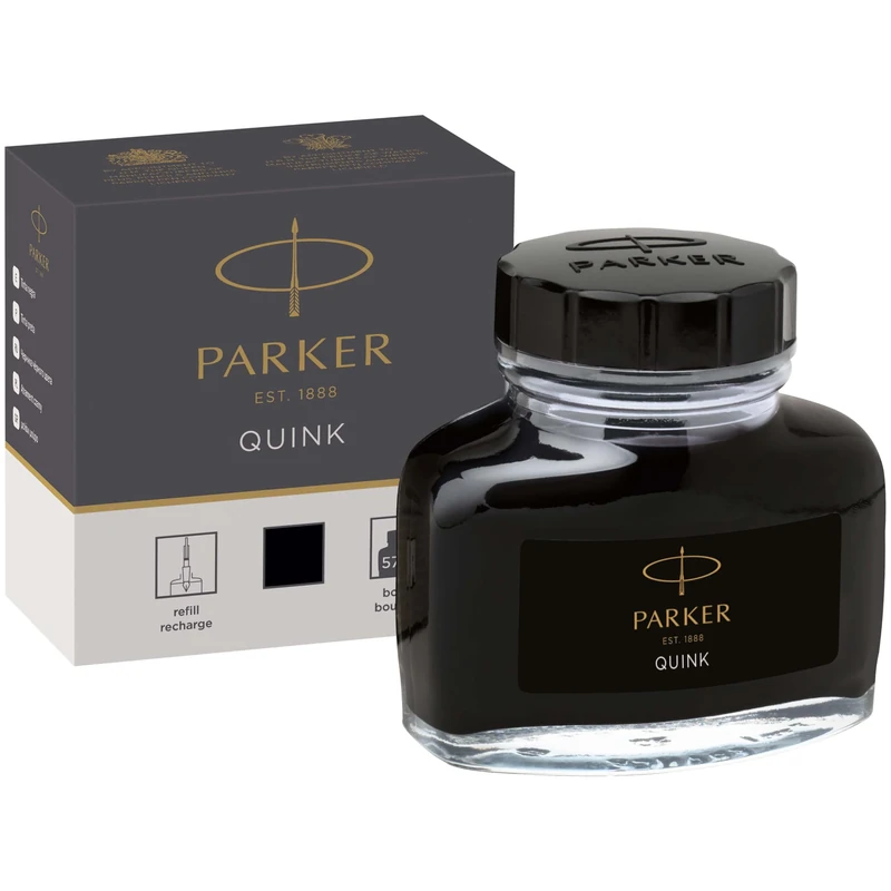 Parker Black QUINK Ink Bottle - 57ml Fountain Pen Refill