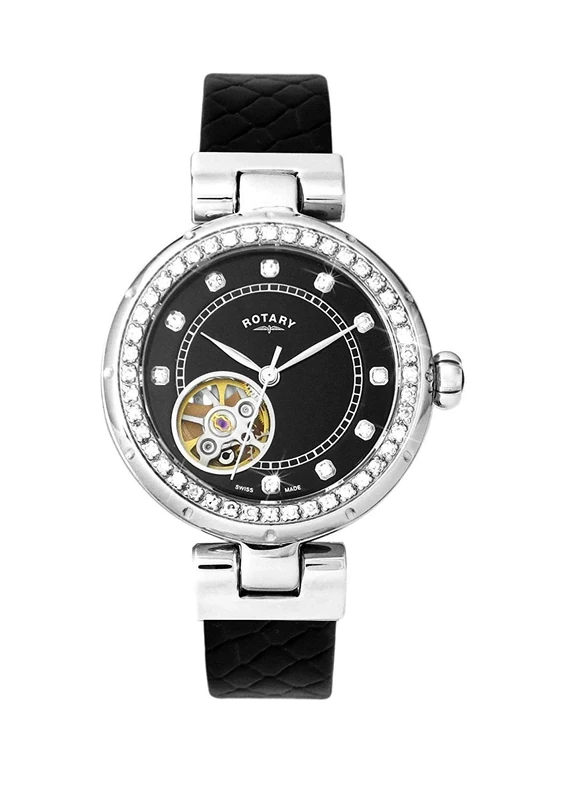 Rotary Women's Watch Skeleton Automatic Watch with Leather Strap LS003/A/13