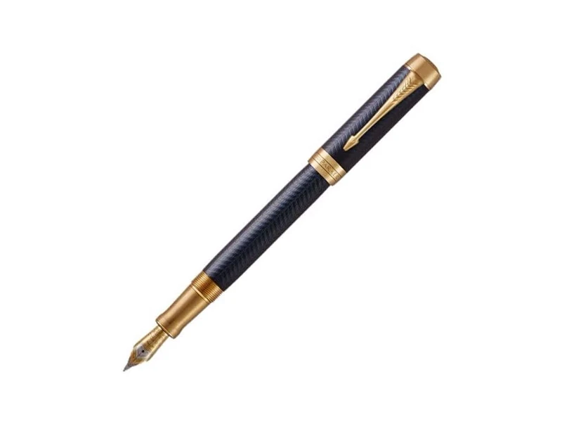 Parker Duofold Centennial Fountain Pen | Prestige Blue Chevron | Fine Solid Gold Nib | Black Ink and Convertor | Premium Gift Box