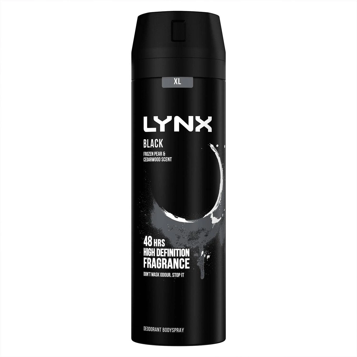 Lynx Pack of 6 XL Black 48 Hours High-Definition Fresh Frozen Pear & Cedarwood Scent Body Spray Deodorant with dual-action odor-busting zinc technology, 200ml