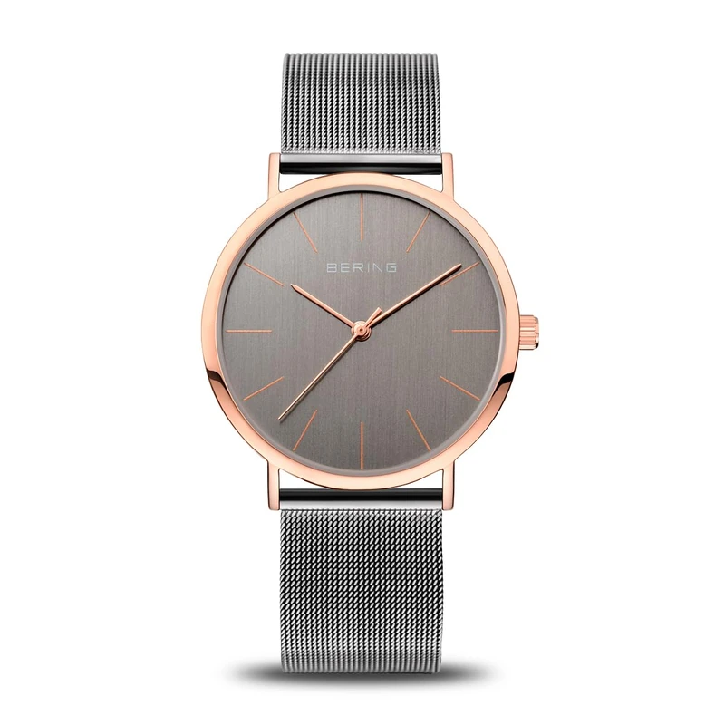 BERING Women Analog Quartz Classic Collection Watch with stainless steel Strap and Sapphire Crystal 13436-369, Grey/Rose Gold, 36 mm
