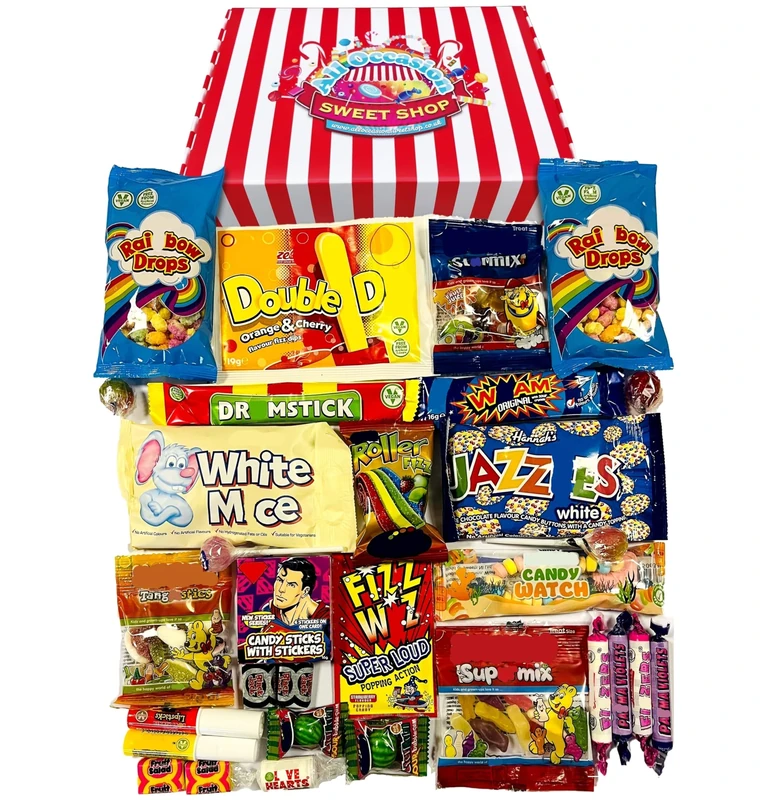 Retro Sweets Gift Box: Candy Striped Old Fashioned Sweets Selection Hamper: Birthday Present for Him & Her, Men, Women, Boys, Girls