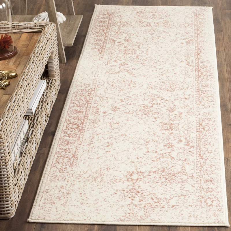 Safavieh Distressed Rug for Living Room, Dining Room, Bedroom - Adirondack Collection, Short Pile, in Ivory and Rose, 76 x 304 cm