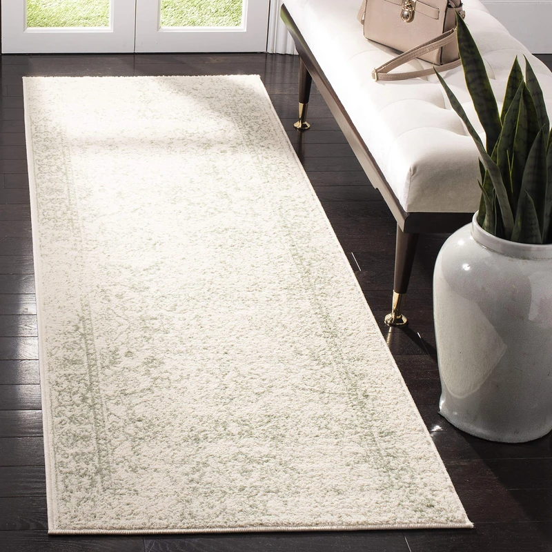 Safavieh Distressed Rug for Living Room, Dining Room, Bedroom - Adirondack Collection, Short Pile, in Ivory and Sage, 76 X 183 cm