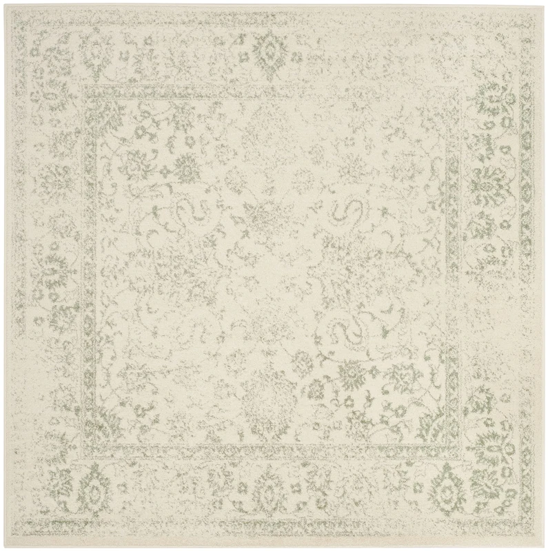 SAFAVIEH Distressed Rug for Living Room, Dining Room, Bedroom - Adirondack Collection, Short Pile, in Ivory and Sage, 244 x 244 cm