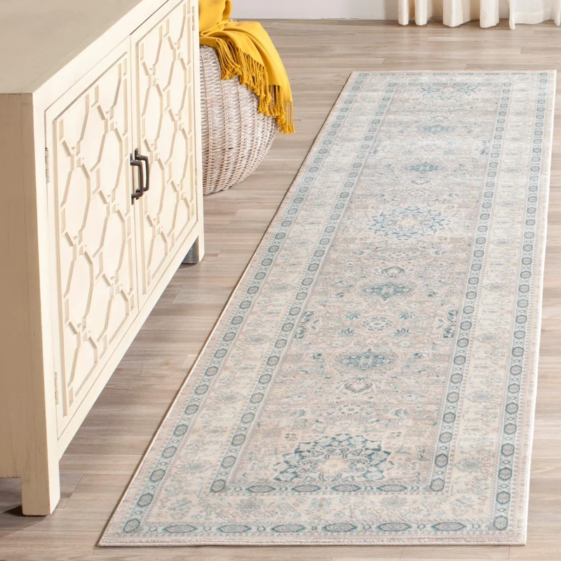 Safavieh Vintage Inspired Indoor Woven Runner Area Rug, Archive Collection, ARC671, in Grey / Blue, 66 X 244 cm for Living Room, Bedroom or Any Indoor Space
