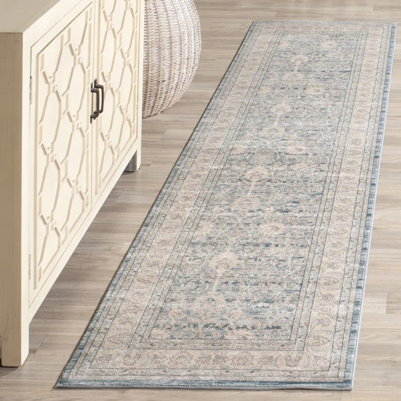 Safavieh Vintage Inspired Indoor Woven Runner Area Rug, Archive Collection, ARC672, in Blue / Grey, 66 X 244 cm for Living Room, Bedroom or Any Indoor Space