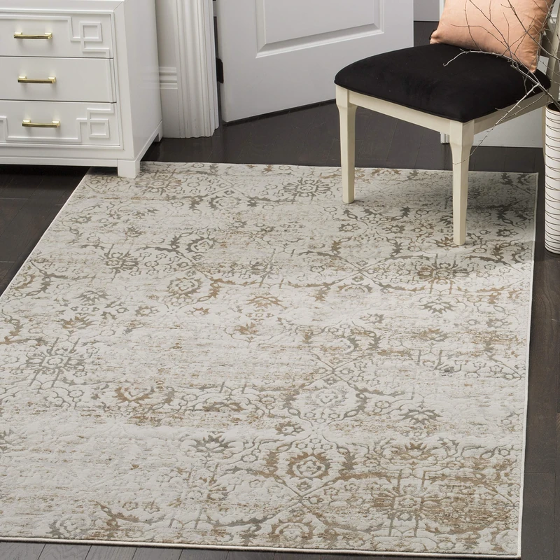Safavieh Distressed Indoor Woven Rectangle Area Rug, Artifact Collection, ATF237, in Grey / Cream, 91 X 152 cm for Living Room, Bedroom or Any Indoor Space