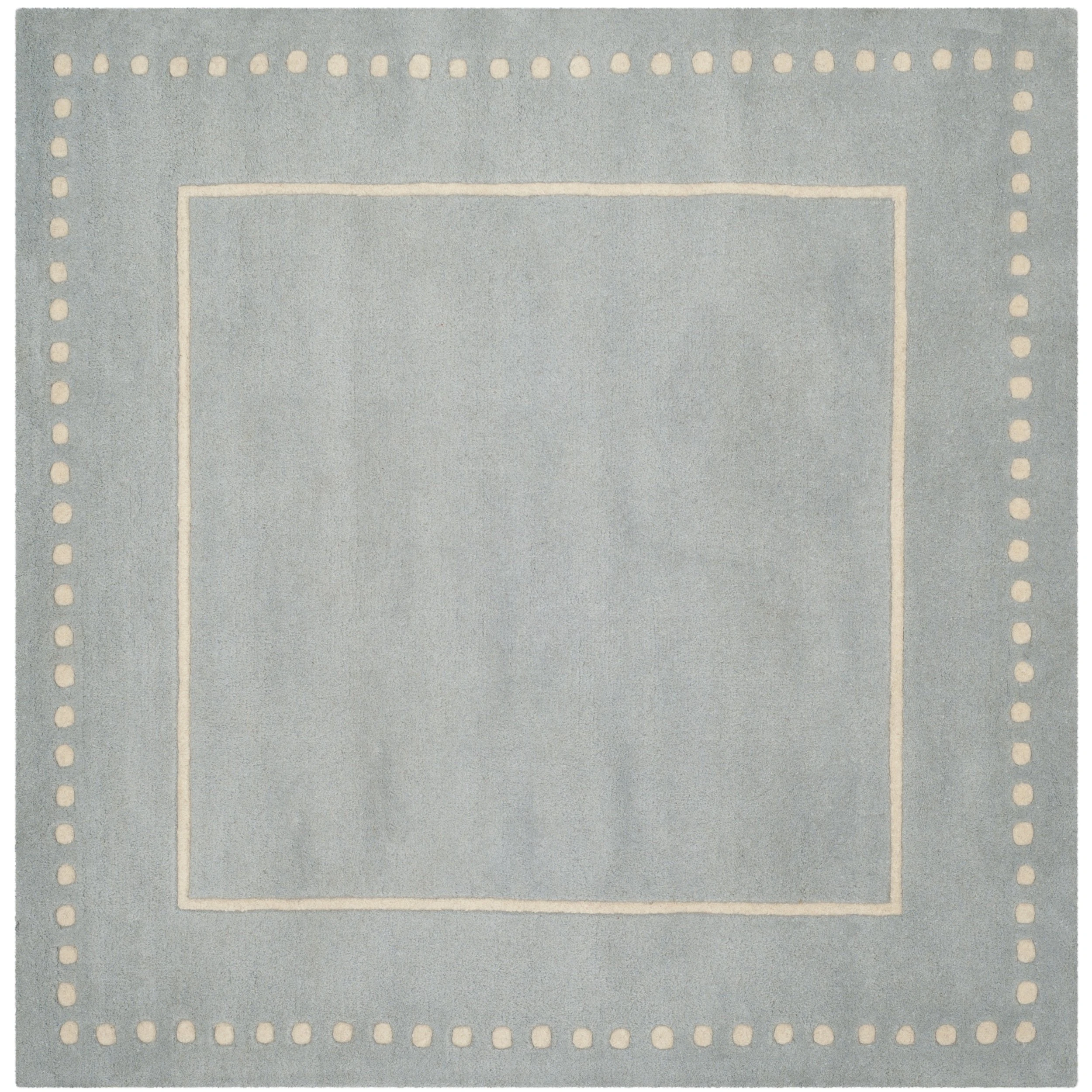 SAFAVIEH Bella Collection Area Rug - 5' Square, Light Blue & Ivory, Handmade Dotted Border Wool, Ideal for High Traffic Areas in Living Room, Bedroom (BEL151A)