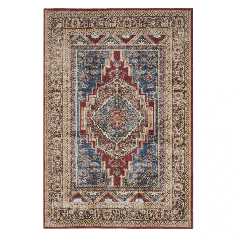 Safavieh Traditional Distressed Indoor Woven Rectangle Area Rug, Bijar Collection, BIJ636, in Royal Blue / Brown, 91 X 152 cm for Living Room, Bedroom or Any Indoor Space