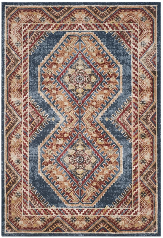 SAFAVIEH Traditional Distressed Rug for Living Room, Dining Room, Bedroom - Bijar Collection, Short Pile, in Royal Blue and Rust, 160 X 229 cm