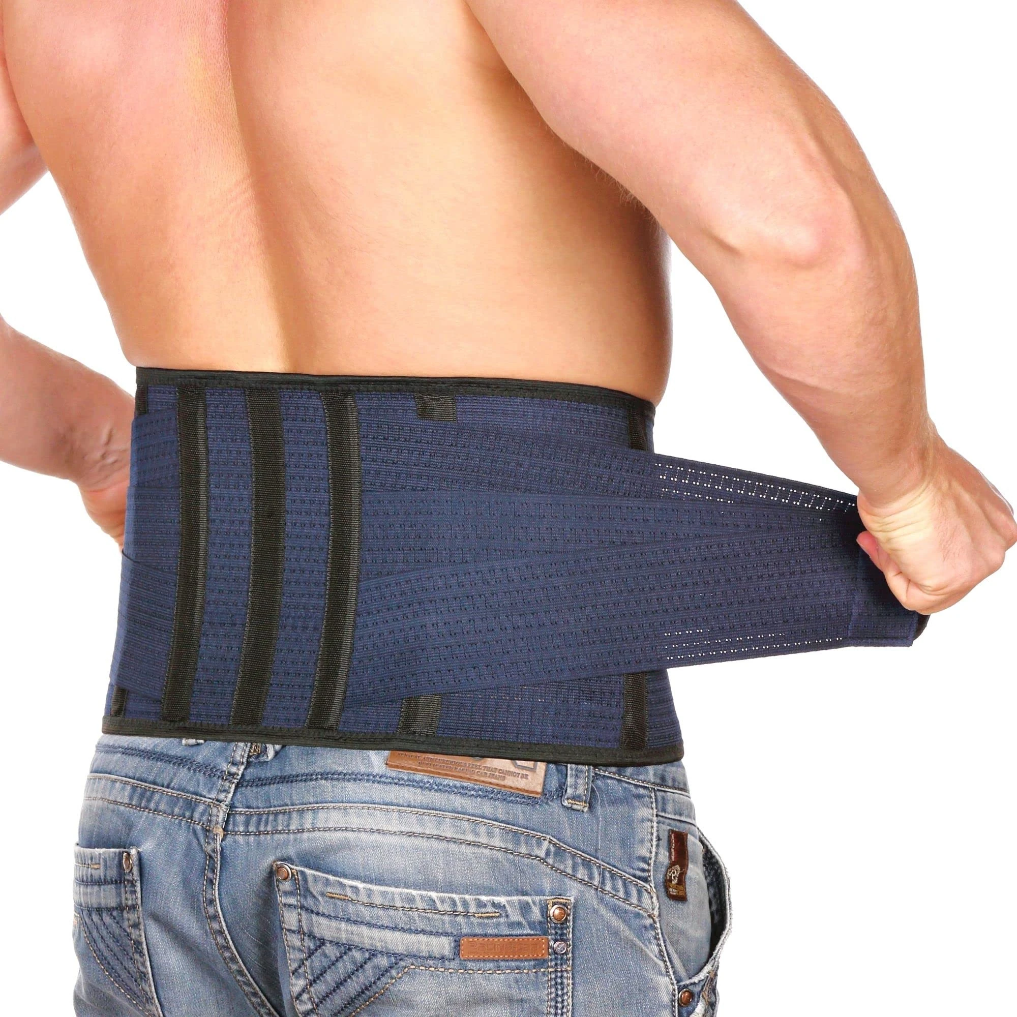 AVESTON Back Support Lower Back Brace for Back Pain Relief: Thin Breathable Rigid 6 ribs Adjustable Lumbar Support Belt for Men/Women Keeps Spine Straight and Safe – Belly size 38-45" Large
