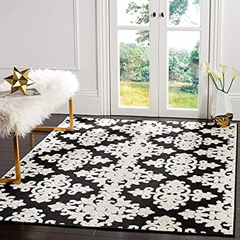 SAFAVIEH Traditonal Rug for Living Room, Dining Room, Bedroom - Cottage Collection, Short Pile, in Black and Creme, 201 X 290 cm