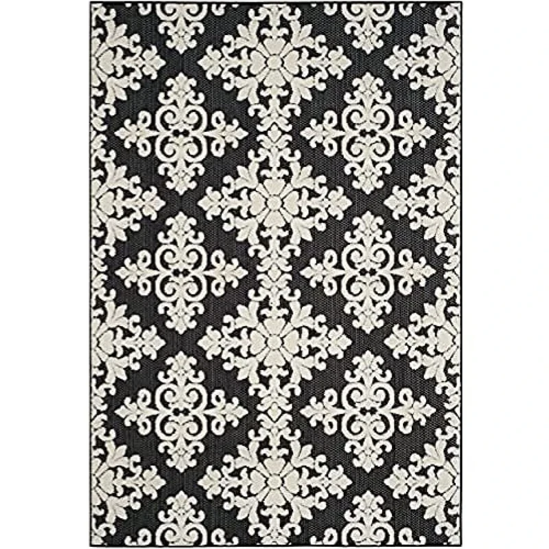 SAFAVIEH Traditonal Rug for Living Room, Dining Room, Bedroom - Cottage Collection, Short Pile, in Black and Creme, 244 X 340 cm