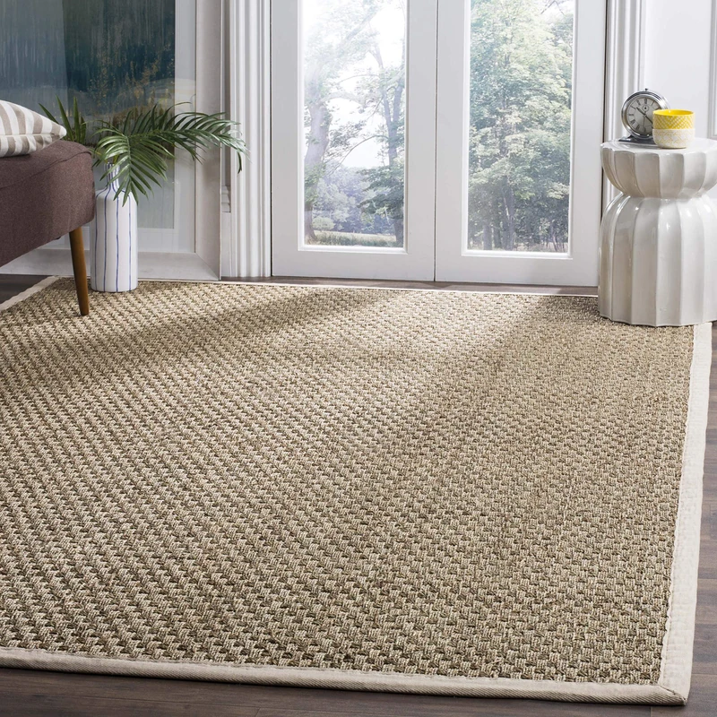 Safavieh Natural Fiber Rug for Living Room, Dining Room, Bedroom - Natural Fiber Collection, Short Pile, in Natural and Brown, 120 x 120 cm