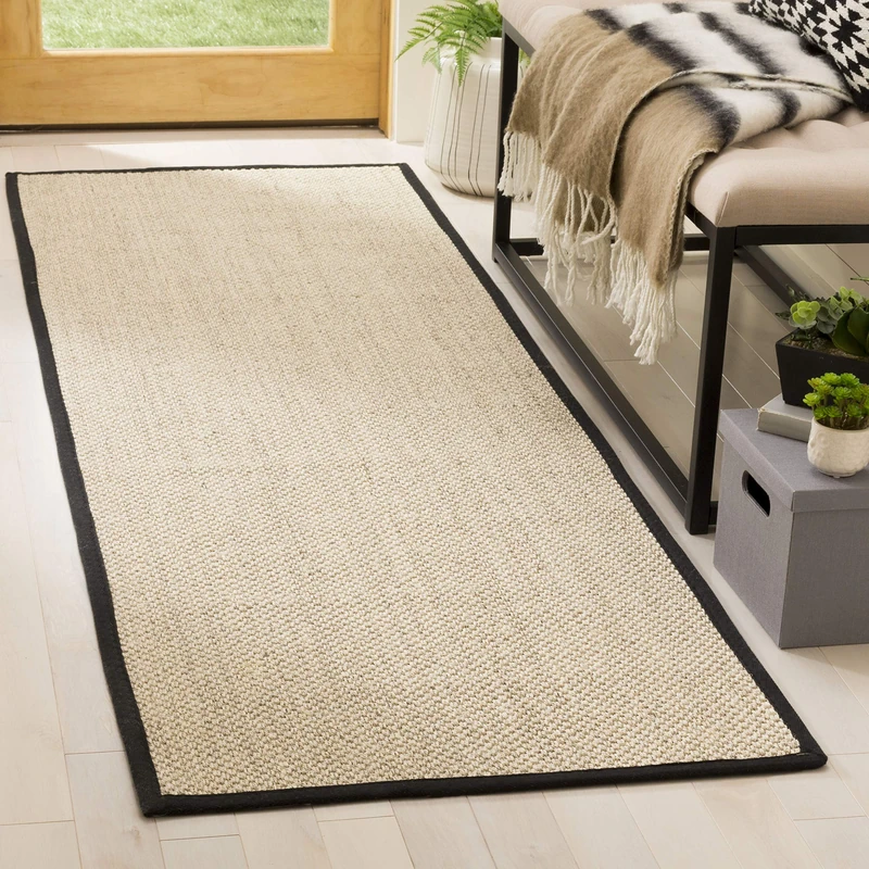 Safavieh Natural Fiber Rug for Living Room, Dining Room, Bedroom - Natural Fiber Collection, Short Pile, in Natural and Black, 76 x 305 cm