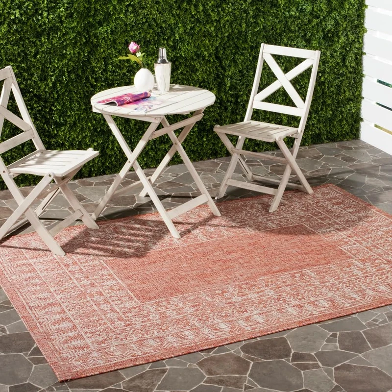 Safavieh Contemporary Indoor/Outdoor Woven Rectangle Area Rug, Courtyard Collection, CY8482, in Red / Beige, 201 X 290 cm for Garden, Patio or Any Outdoor Space