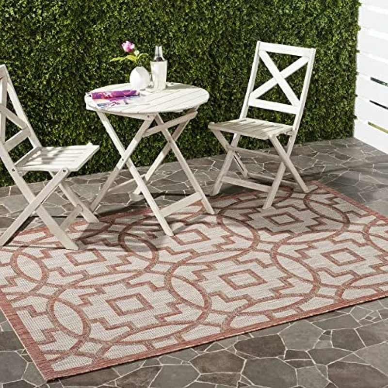 Safavieh Contemporary Indoor/Outdoor Woven Rectangle Area Rug, Courtyard Collection, CY8499, in Beige / Red, 160 X 231 cm for Garden, Patio or Any Outdoor Space