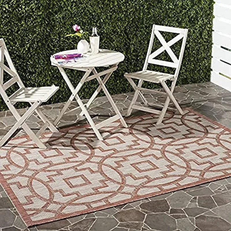Safavieh Contemporary Indoor/Outdoor Woven Rectangle Area Rug, Courtyard Collection, CY8499, in Beige / Red, 201 X 290 cm for Garden, Patio or Any Outdoor Space