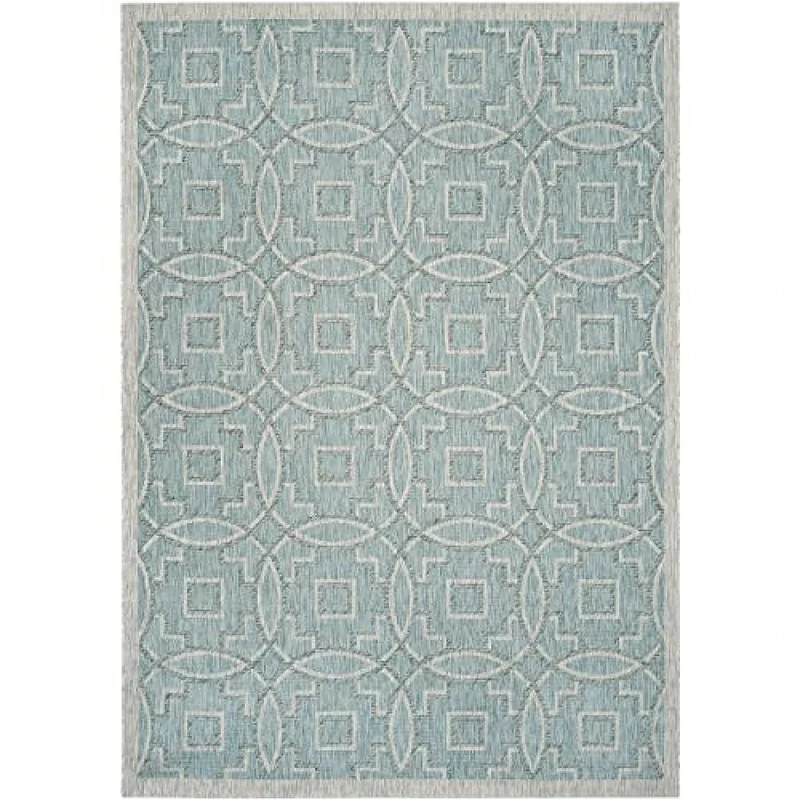Safavieh Contemporary Indoor/Outdoor Woven Rectangle Area Rug, Courtyard Collection, CY8499, in Aqua / Grey, 160 X 231 cm for Garden, Patio or Any Outdoor Space