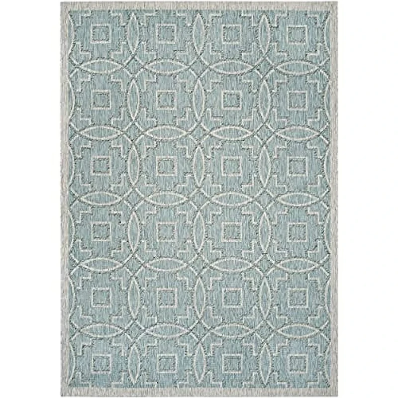 Safavieh Contemporary Indoor/Outdoor Woven Rectangle Area Rug, Courtyard Collection, CY8499, in Aqua / Grey, 201 X 290 cm for Garden, Patio or Any Outdoor Space