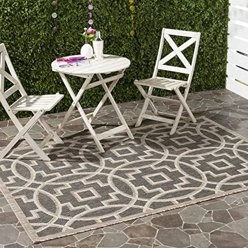 Safavieh Contemporary Indoor/Outdoor Woven Rectangle Area Rug, Courtyard Collection, CY8499, in Black / Natural, 160 X 231 cm for Garden, Patio or Any Outdoor Space