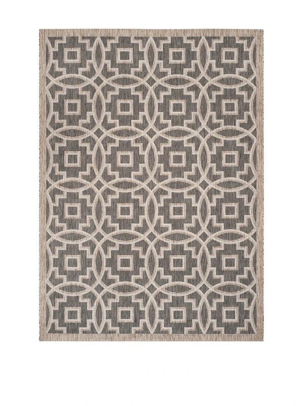 Safavieh Contemporary Indoor/Outdoor Woven Rectangle Area Rug, Courtyard Collection, CY8499, in Black / Natural, 201 X 290 cm for Garden, Patio or Any Outdoor Space