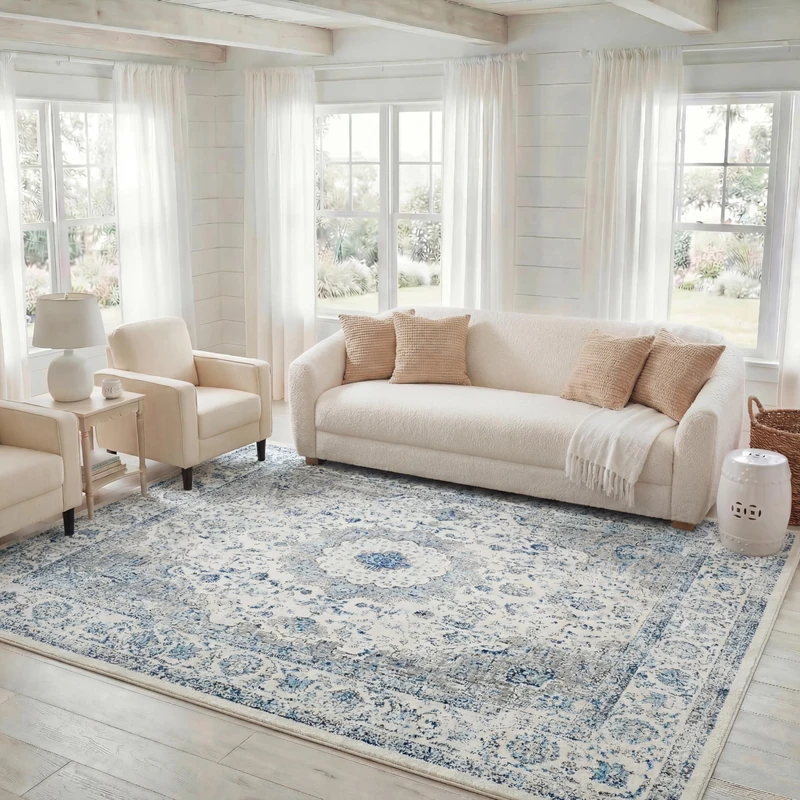 Safavieh Traditional Rug for Living Room, Dining Room, Bedroom - Evoke Collection, Short Pile, in Grey and Ivory, 240 x 300 cm - Image 1