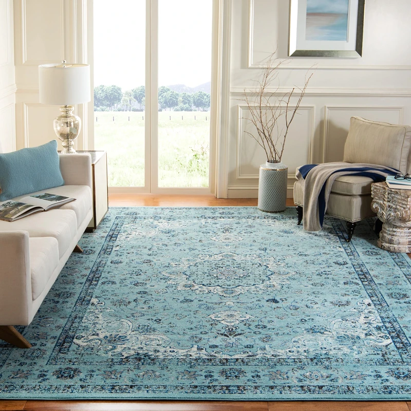 Safavieh Transitional Indoor Woven Rectangle Area Rug, Evoke Collection, EVK220, in Light Blue / Light Blue, 91 X 152 cm for Living Room, Bedroom or Any Indoor Space