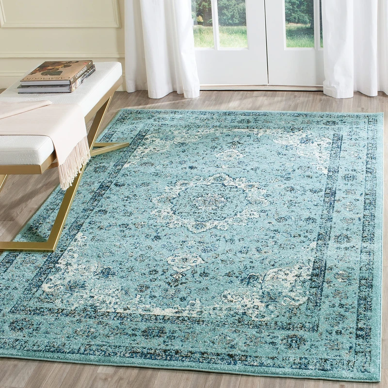 Safavieh Transitional Indoor Woven Rectangle Area Rug, Evoke Collection, EVK220, in Light Blue / Light Blue, 155 X 229 cm for Living Room, Bedroom or Any Indoor Space