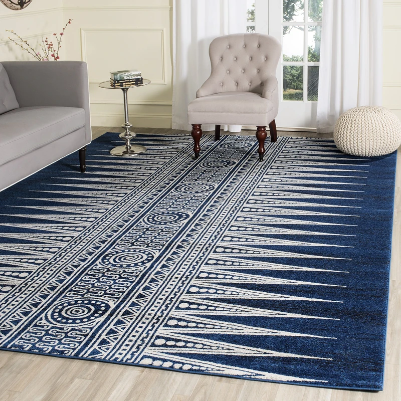 Safavieh Transitional Indoor Woven Rectangle Area Rug, Evoke Collection, EVK226, in Royal/Ivory, 91 X 152 cm for Living Room, Bedroom or Any Indoor Space