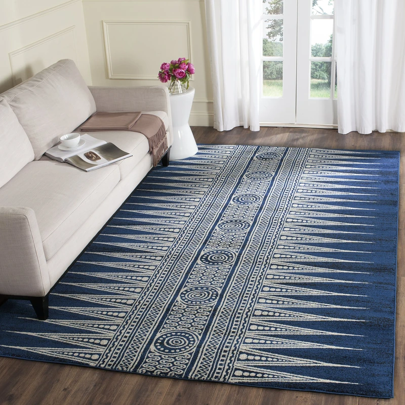 Safavieh Transitional Indoor Woven Rectangle Area Rug, Evoke Collection, EVK226, in Royal/Ivory, 201 X 274 cm for Living Room, Bedroom or Any Indoor Space