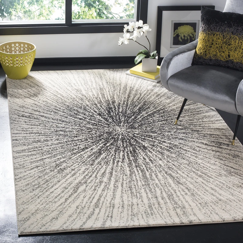 Safavieh Meghan Transitional Area Rug, Woven Polypropylene Carpet in Black/Ivory, 160 X 230 cm