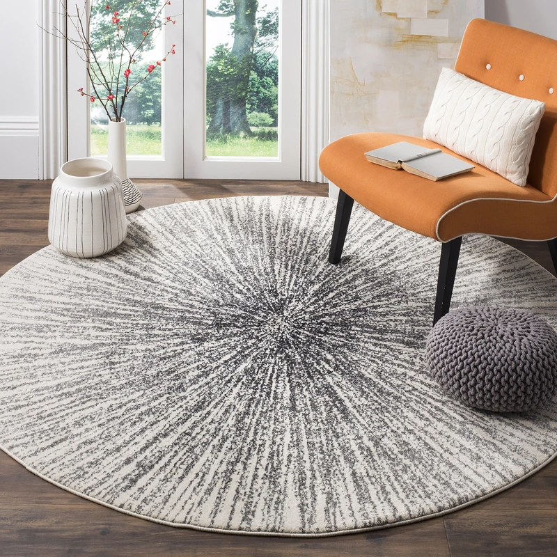 Safavieh Traditional Rug for Living Room, Dining Room, Bedroom - Evoke Collection, Short Pile, in Grey and Neutral, 200 x 200 cm - Image 1