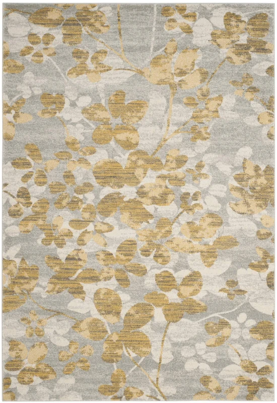 Safavieh Contemporary Rug for Living Room, Dining Room, Bedroom - Evoke Collection, Short Pile, in Grey and Gold, 152 X 244 cm